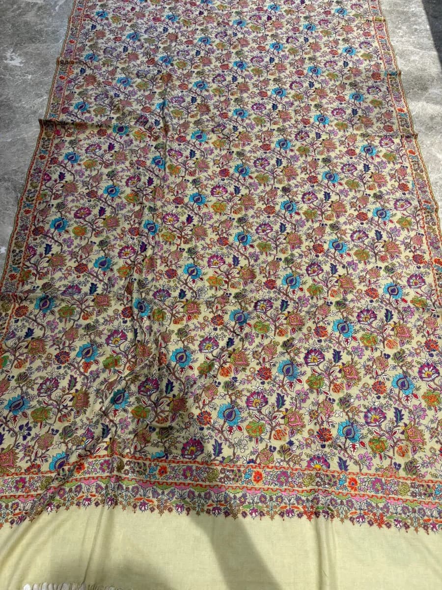 Men's Pure Pashmina All-Over Hand Embroidered Sozni Shawl — Pashmina, Kashmir