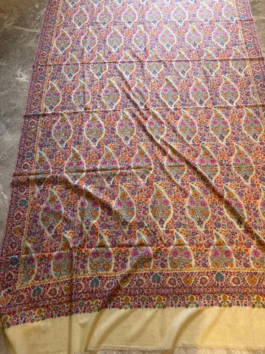 Men's Pure Pashmina All-Over Hand Embroidered Sozni Needlework Shawl — Hand Woven, Pure Pashmina, Kashmir