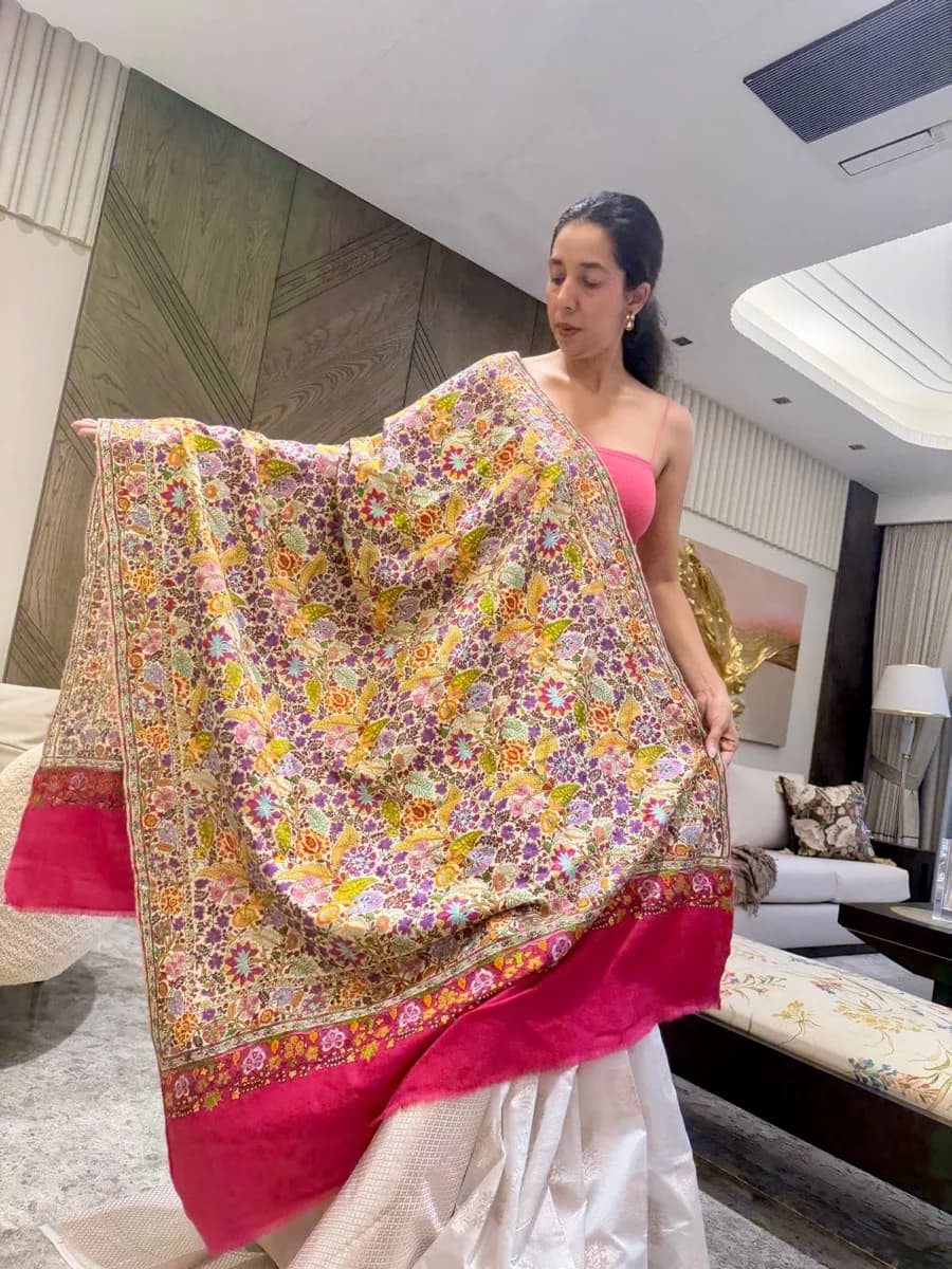 Ladies Pure Pashmina Hand Embroidered Sozni Needlework Shawl — Hand Woven, Pure Pashmina, Kashmir