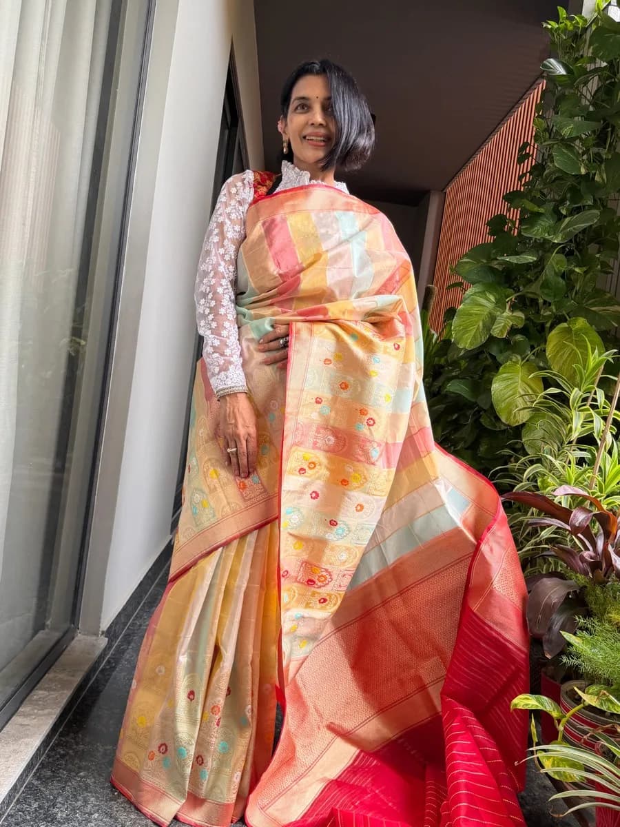 Kora Silk Tissue Pastel Rangkaat Banarasi with Kaduwa Meenakari Zari — Banarasi, Kora Silk Tissue, Varanasi, Uttar Pradesh