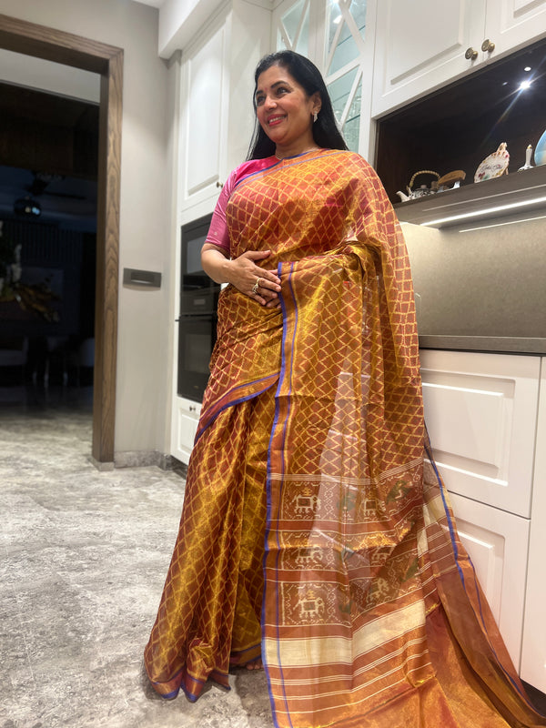 Copper Tissue Cotton Patola Saree: A Fusion of Tradition and Subtle Shine