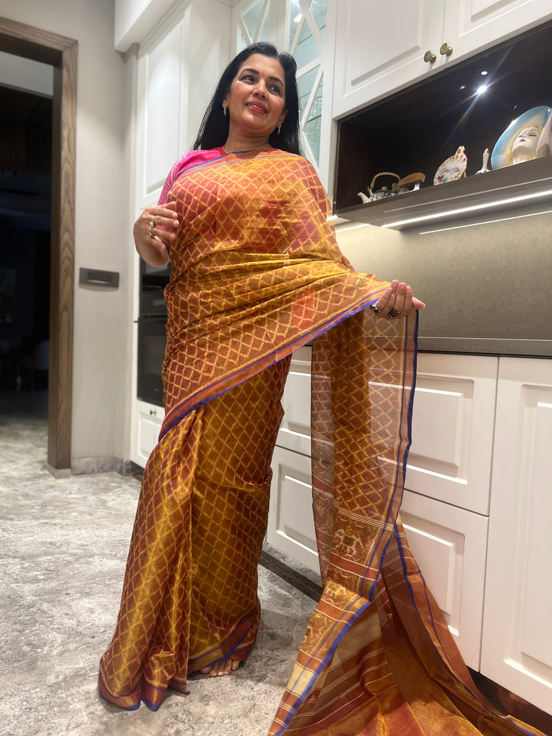 Copper Tissue Cotton Patola Saree: A Fusion of Tradition and Subtle Shine