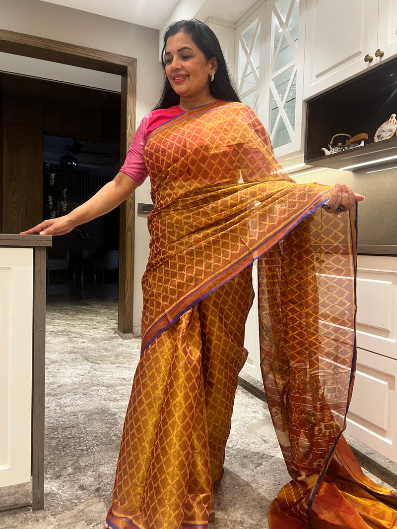 Copper Tissue Cotton Patola Saree: A Fusion of Tradition and Subtle Shine