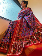 Double Ikat Patan Patola saree, featuring an exquisite rose motif