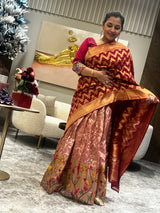 Semi-Stitched Kota Doria Lehenga with Paithani Border and Banarasi Gharchola Dupatta