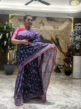 Aubergine Cotton Cutwork Jamdani Saree with Vintage Charm