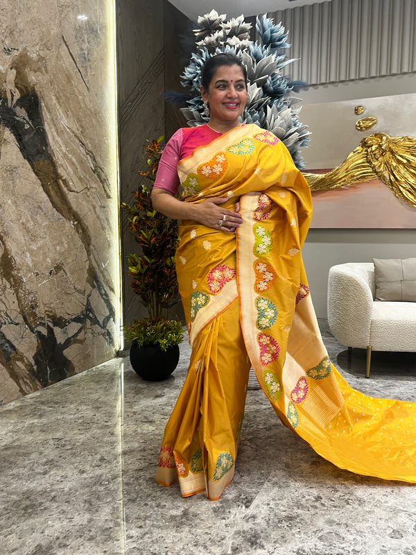 A Timeless Turmeric Yellow Katan Silk Saree with Intricate Kaduwa Weave