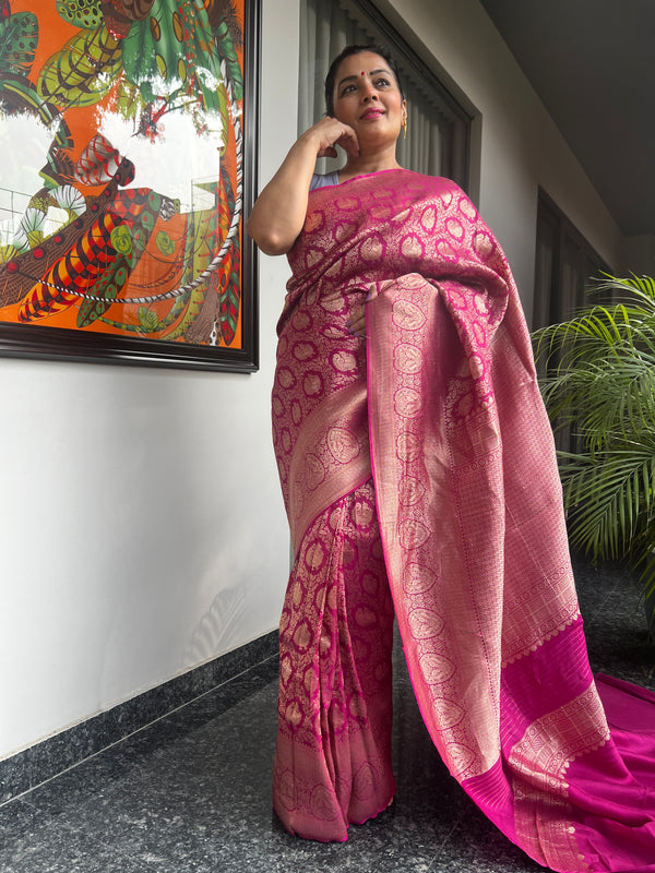 The Timeless Appeal of Raspberry Banarasi Silk Brocade &nbsp;