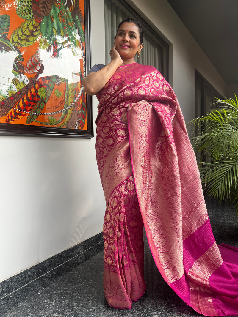 The Timeless Appeal of Raspberry Banarasi Silk Brocade &nbsp;