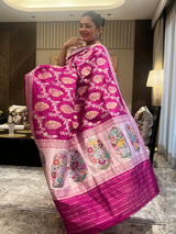 Pure Katan Silk Saree with Multi Meena Pallu and Tilfi Meena Jaal