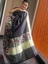 Timeless Beauty in Black: Katan Silk Kaduwa Weave Saree