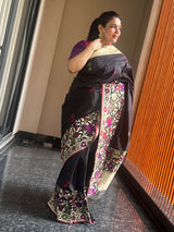 Timeless Beauty in Black: Katan Silk Kaduwa Weave Saree