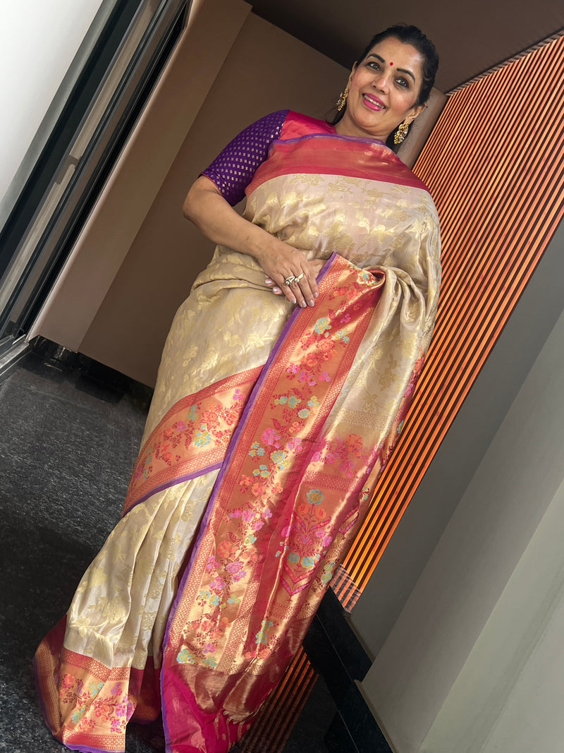 A Timeless Gold Kaduwa Weave Tissue Katan Saree