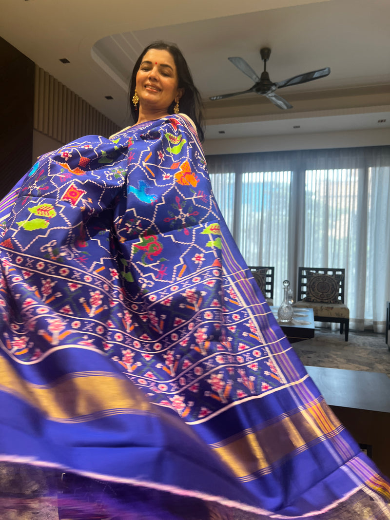 Exquisite Blue Double Ikat Patan Patola Saree