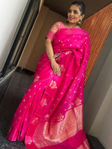 Hot Pink Ektara Katan Silk Saree with Mushroo Silk Border