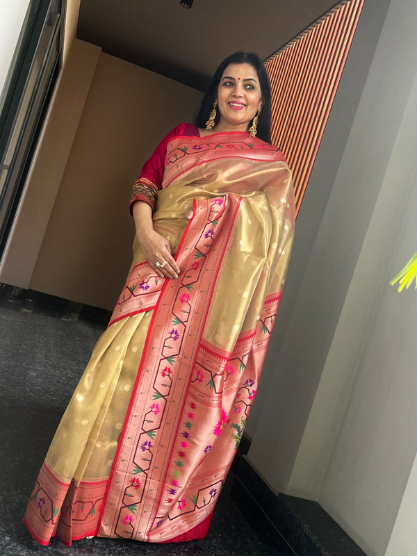 The Radiance of Gold and Red Kora Silk Banarasi Paithani