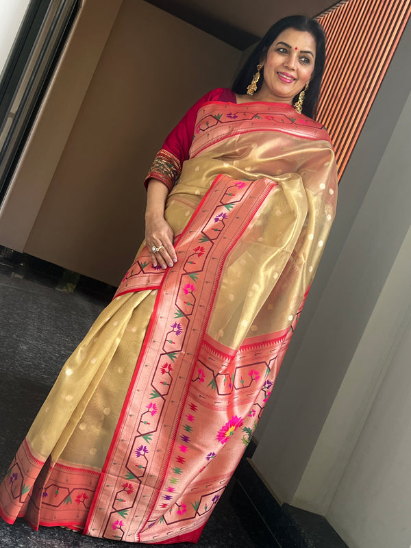 The Radiance of Gold and Red Kora Silk Banarasi Paithani