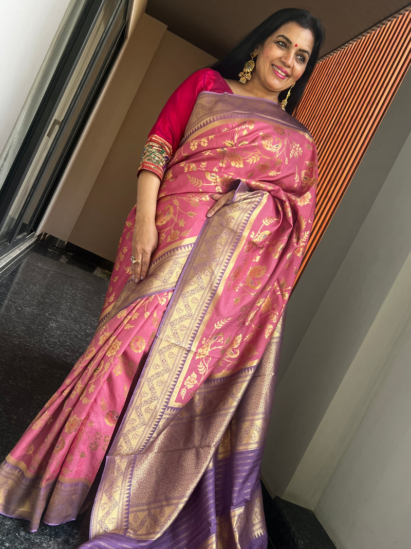 A Timeless Munga Tussar Silk Saree in Onion Pink