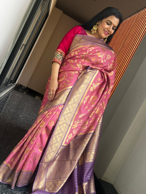 A Timeless Munga Tussar Silk Saree in Onion Pink