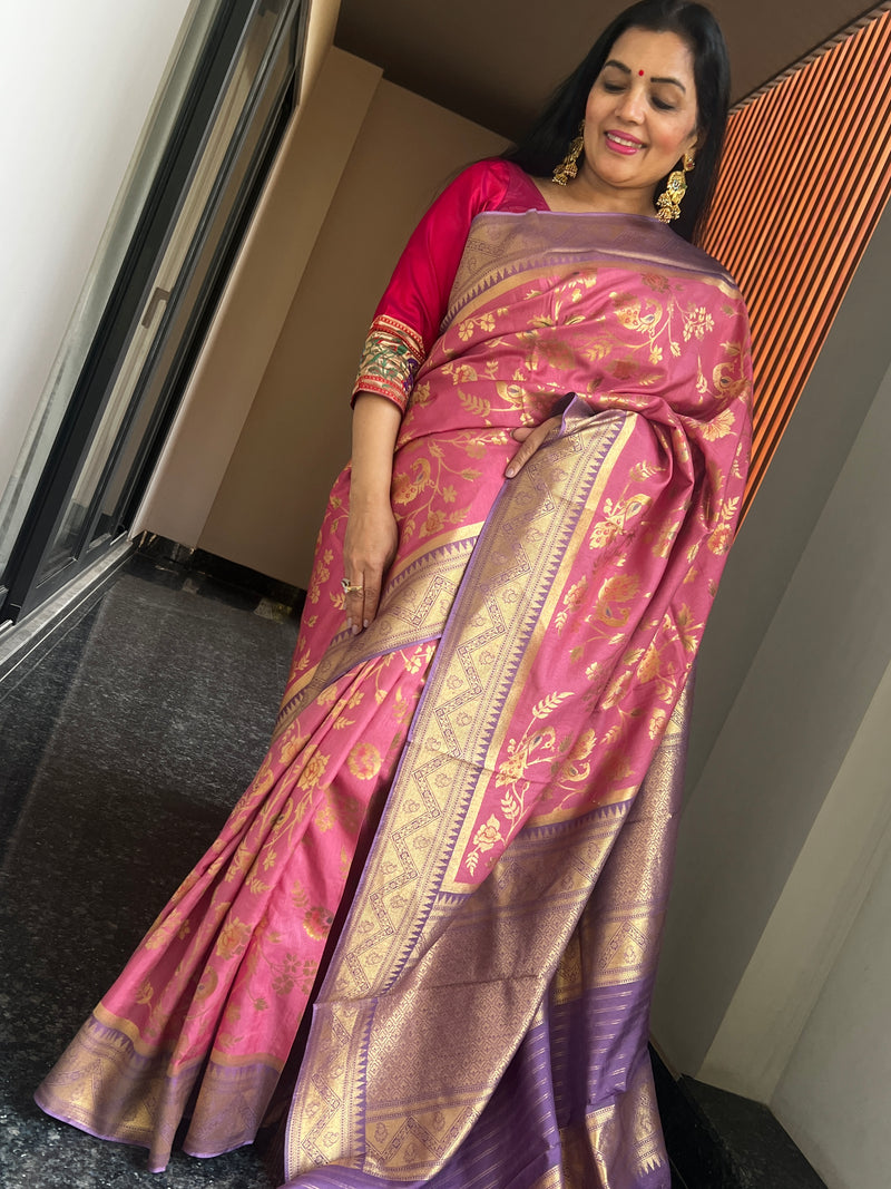 A Timeless Munga Tussar Silk Saree in Onion Pink