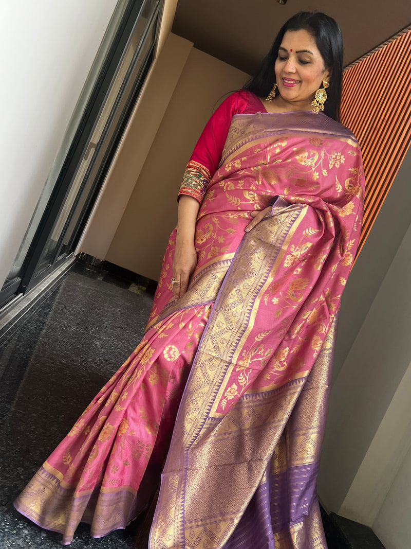 A Timeless Munga Tussar Silk Saree in Onion Pink