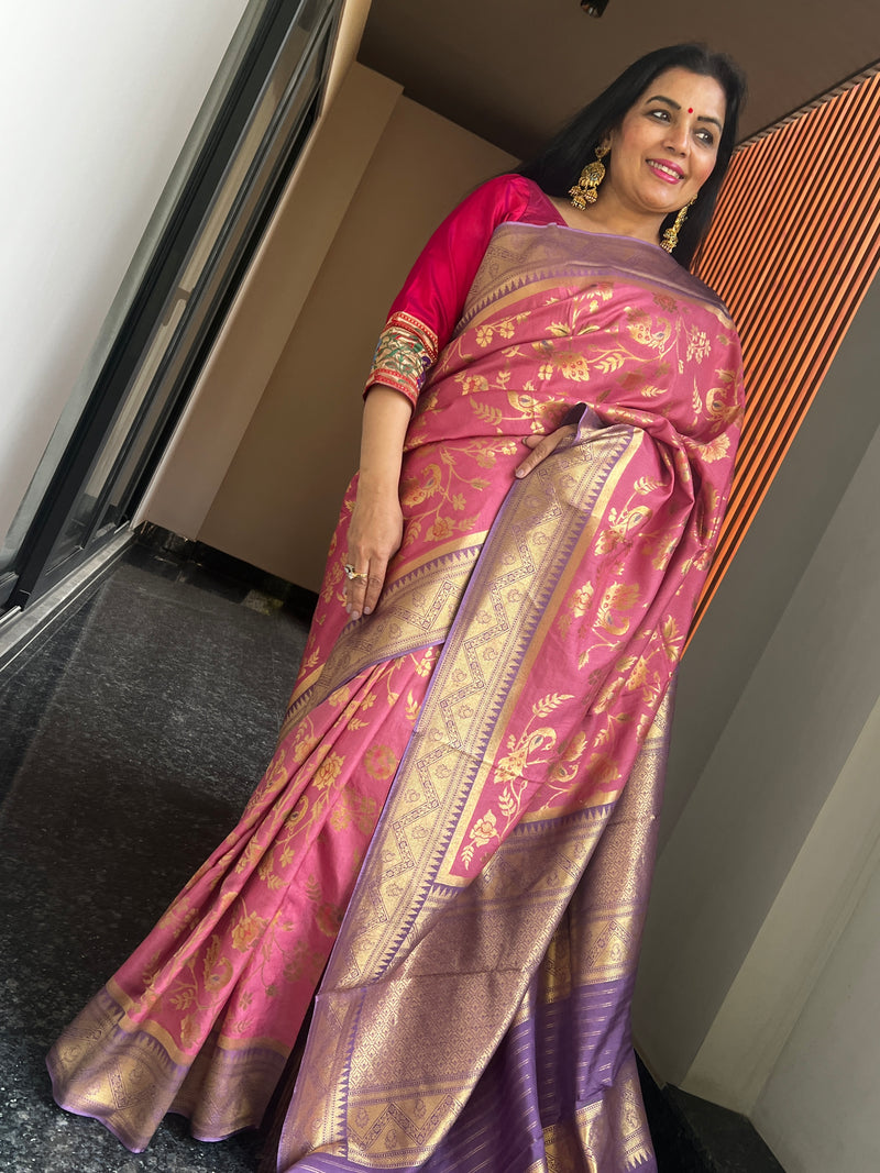 A Timeless Munga Tussar Silk Saree in Onion Pink