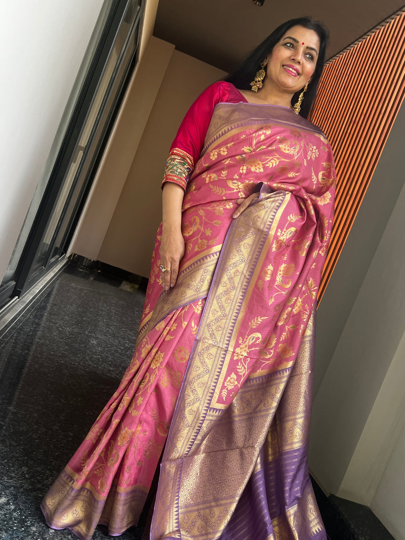 A Timeless Munga Tussar Silk Saree in Onion Pink