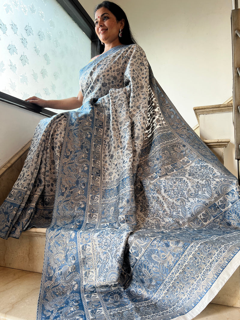 "Exquisite Silk Kani Saree: Pen Kalamkari Motifs Unveiled"