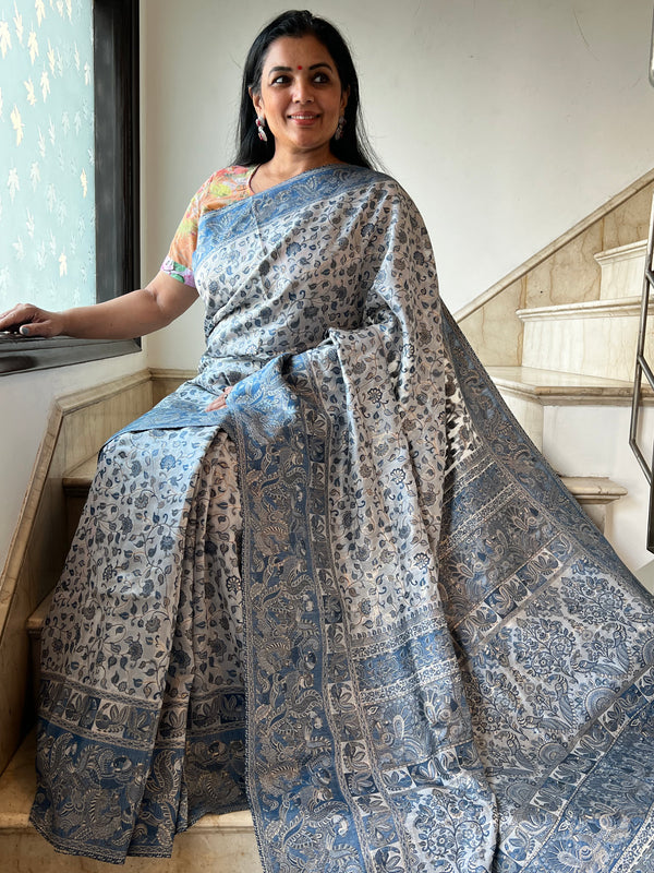 "Exquisite Silk Kani Saree: Pen Kalamkari Motifs Unveiled"