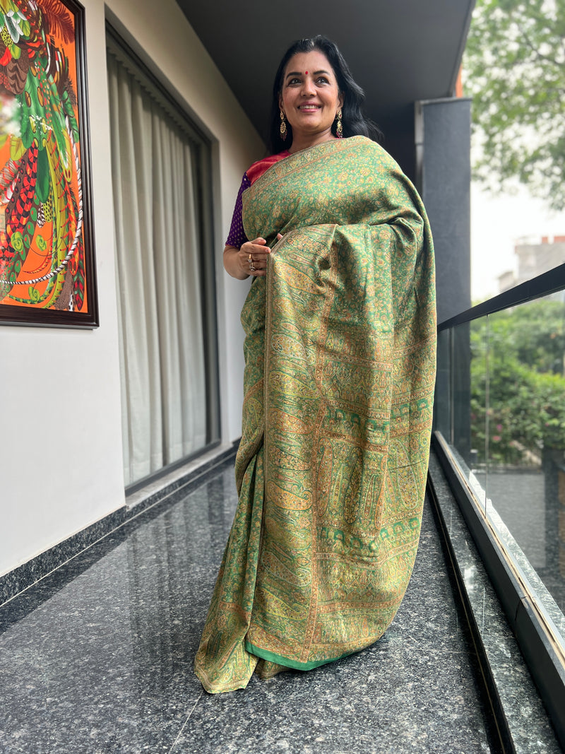 Timeless Olive Green Silk Kani Saree