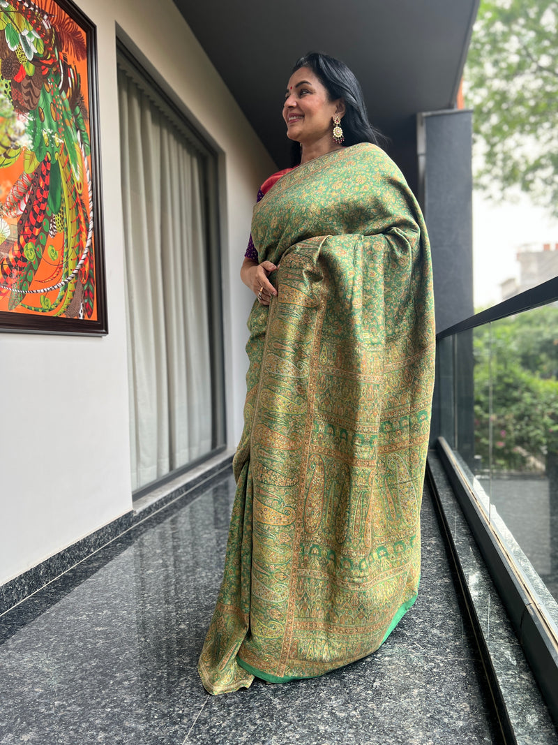 Timeless Olive Green Silk Kani Saree