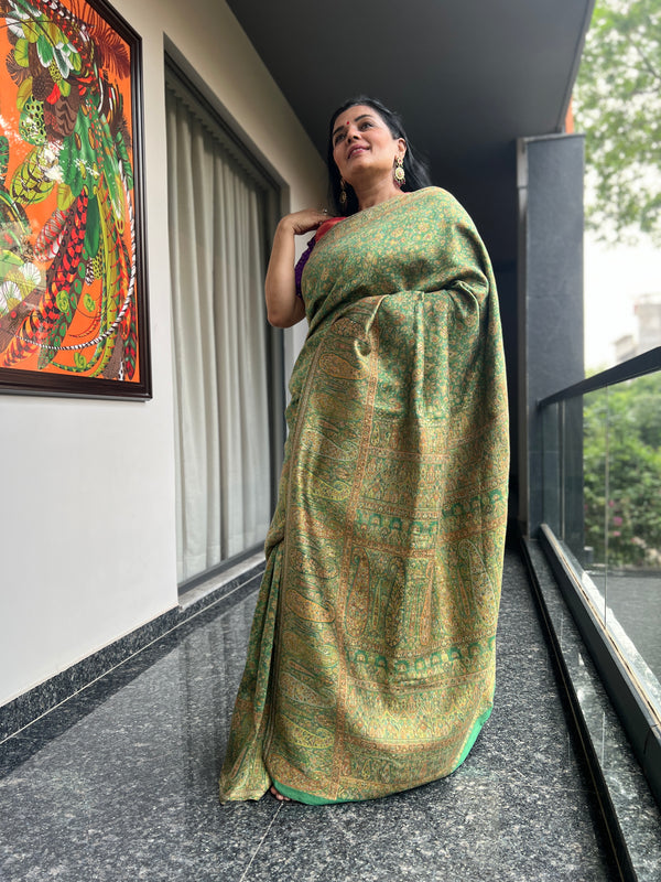 Timeless Olive Green Silk Kani Saree