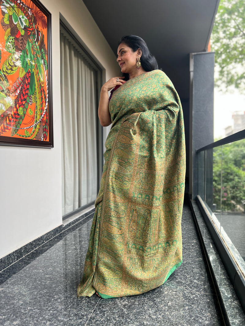 Timeless Olive Green Silk Kani Saree