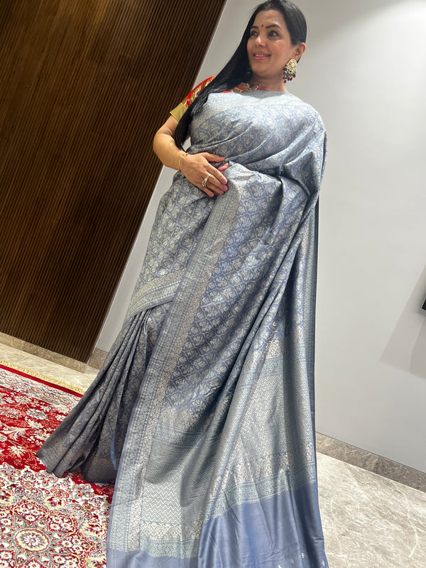 Meghdoot Ki Smriti in Smoky Slate and Antique Zari