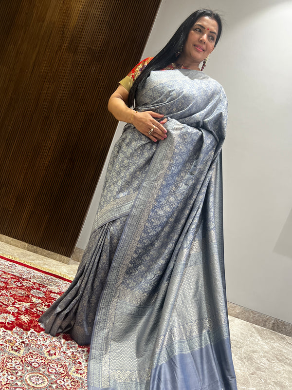 Meghdoot Ki Smriti in Smoky Slate and Antique Zari