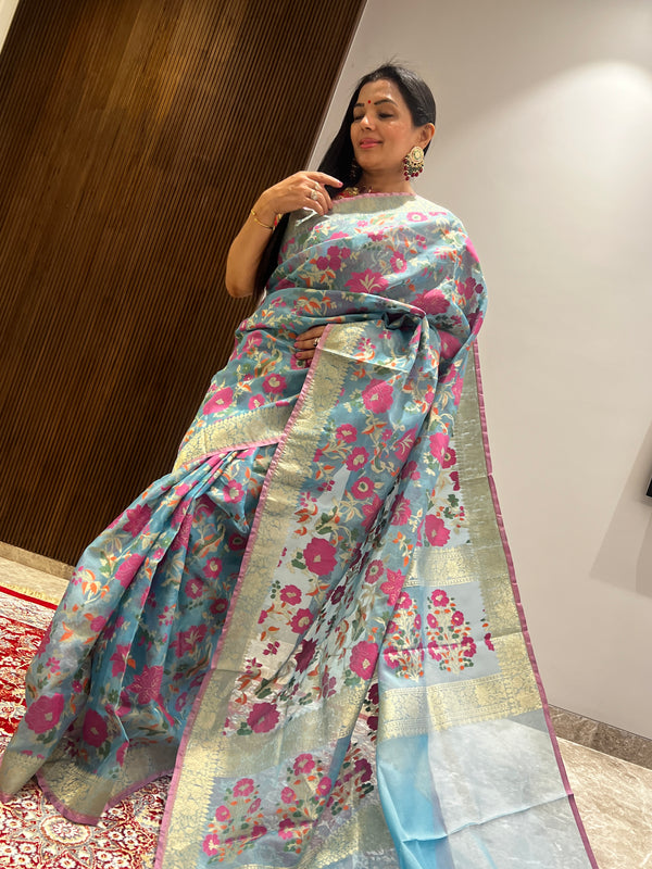 A Play of Blue and Pink in Kora Silk