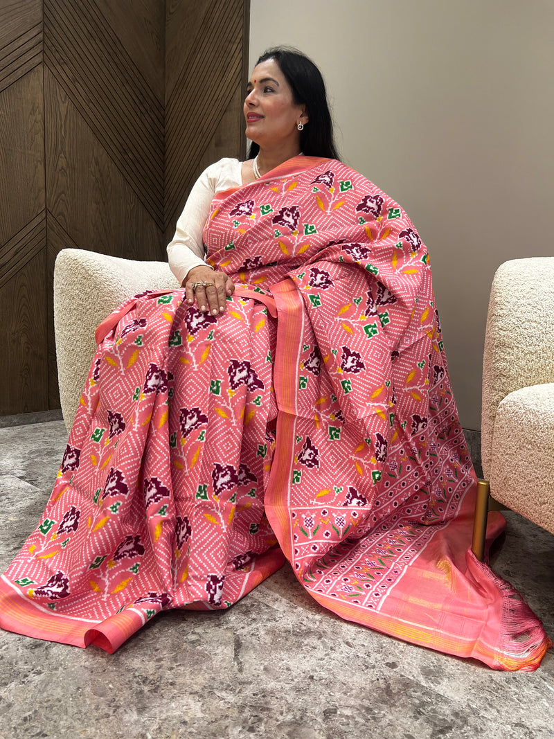 Artistry Unveiled: Double Ikat Patan Patola with Bandhani Accents