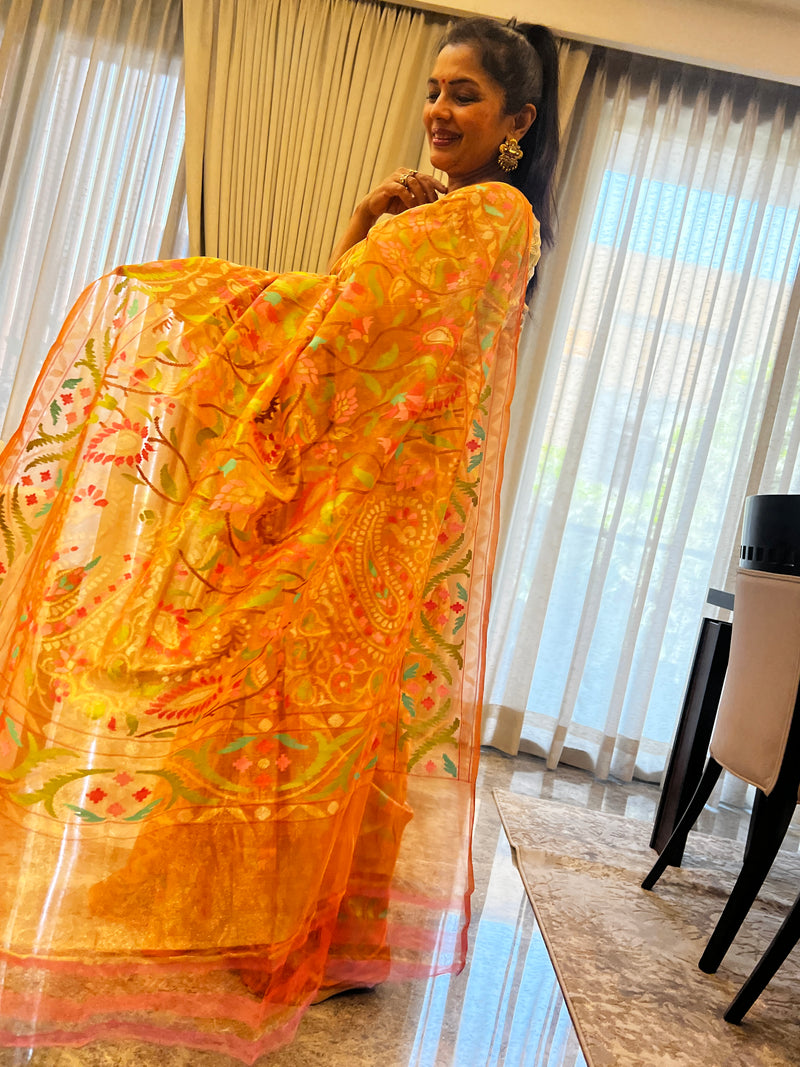 Tissue Kora Silk Jamdani in Rose Gold Hues