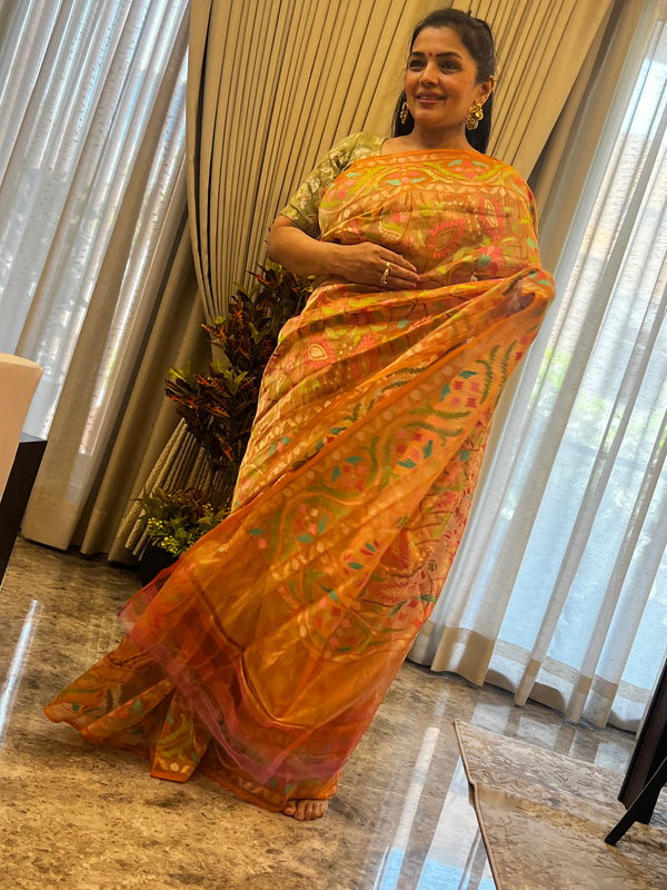 Tissue Kora Silk Jamdani in Rose Gold Hues