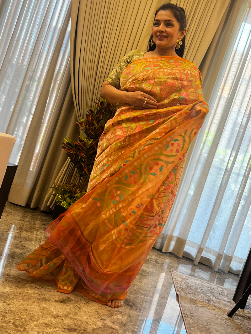 Tissue Kora Silk Jamdani in Rose Gold Hues
