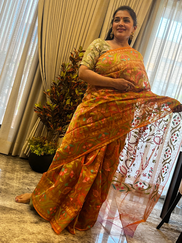 Tissue Kora Silk Jamdani in Rose Gold Hues