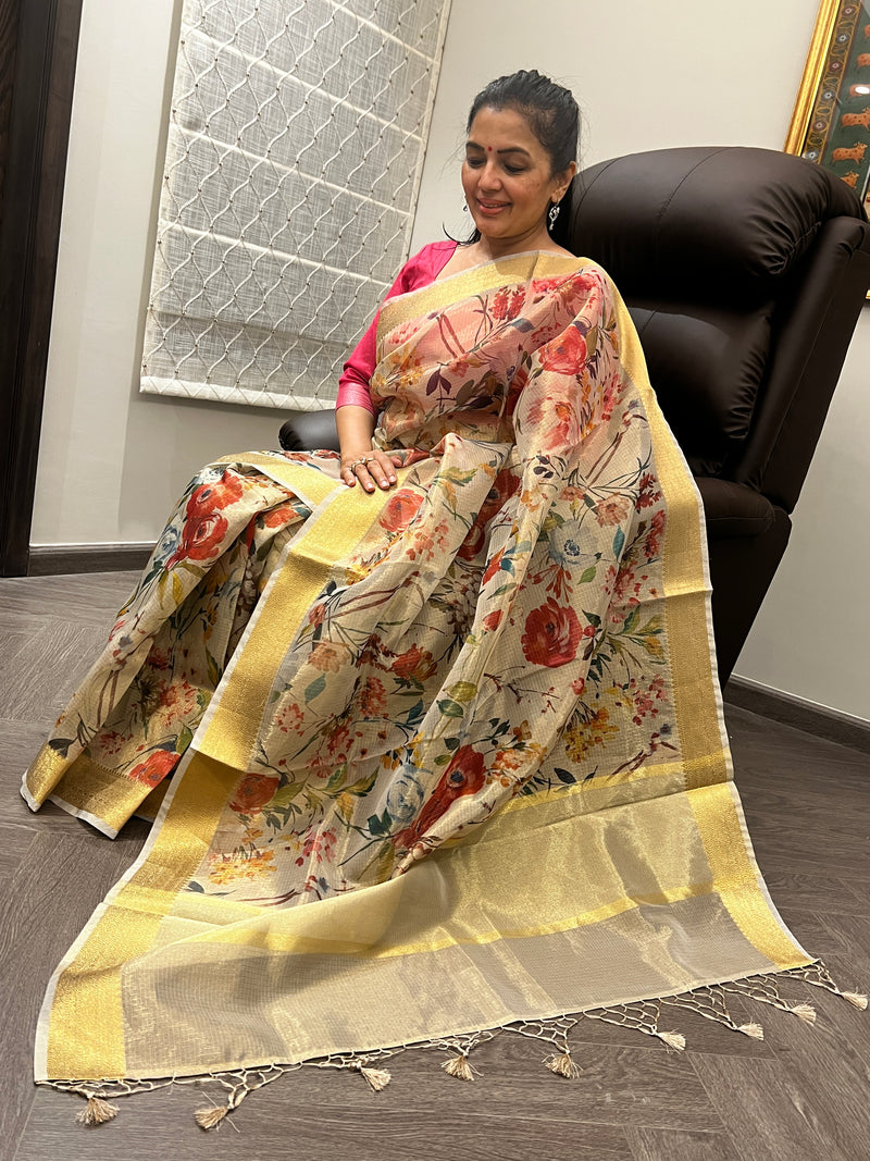A Glint of Gold and Grace: The Double Tissue Kota Doria Saree