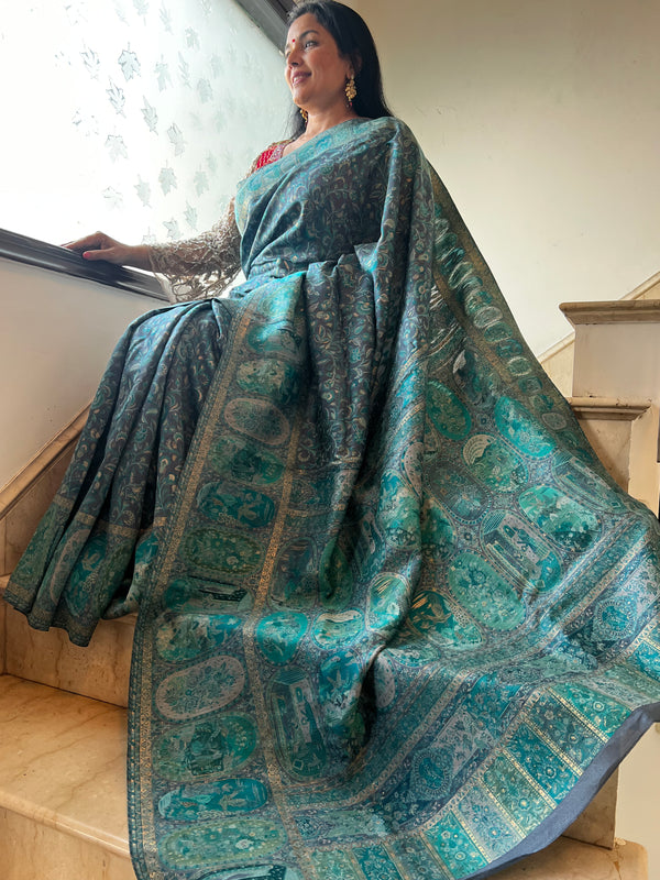 Teal Majesty: Artistry in Silk - Unveiling the Canvas of Tradition