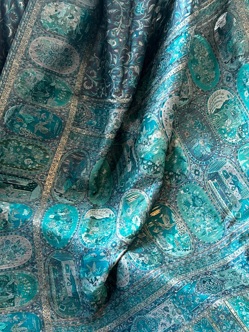 Teal Majesty: Artistry in Silk - Unveiling the Canvas of Tradition