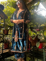 Exquisite Velvet Suit Set: Zardozi and Aari Embroidery, Lace-Finished with Lining - All Sizes Available
