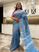 The charm of a powder blue cotton patola saree