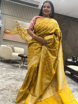 Turmeric Yellow Ektara Katan Silk Banarasi Patola Saree – A Celebration of Weaving Traditions