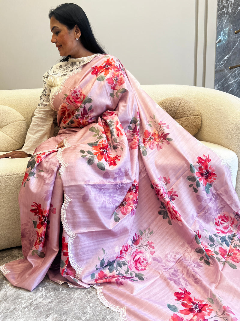 Timeless Beauty: Lavender Banarasi Digital Print Saree