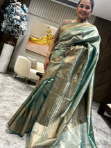 A Timeless Jewel Green Kora Silk Tissue Saree