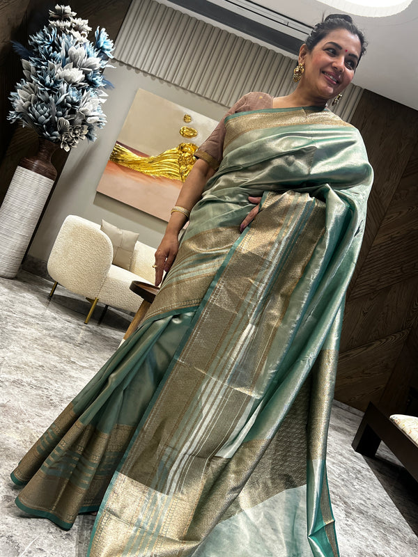 A Timeless Jewel Green Kora Silk Tissue Saree